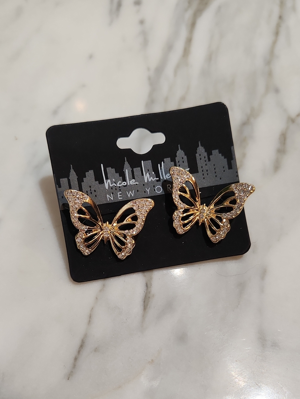 Nicole Miller Gold Crystal Butterfly Stud Earrings